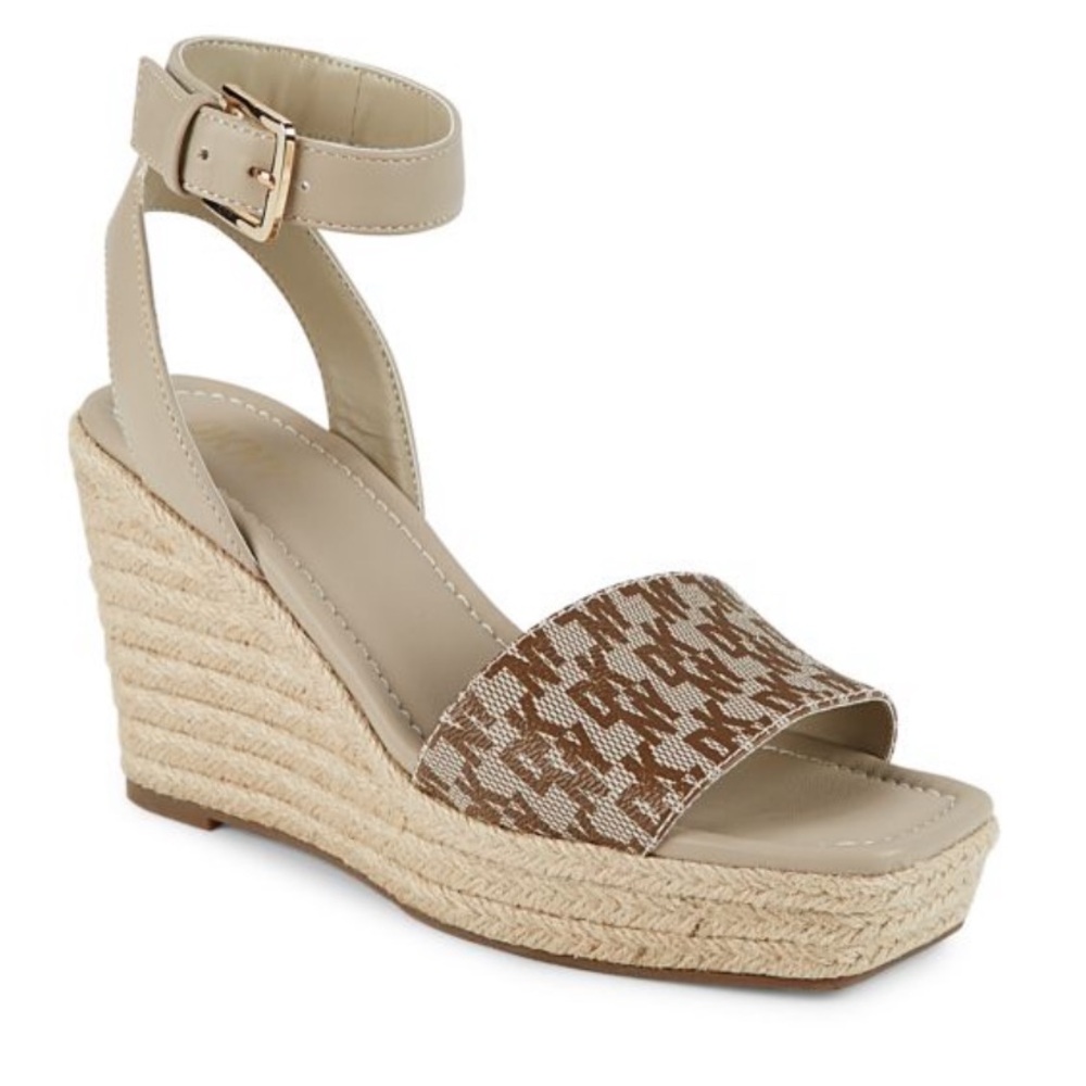 DKNY Calima Logo Espadrille Wedge Ankle Strap Sandals Size 8.5